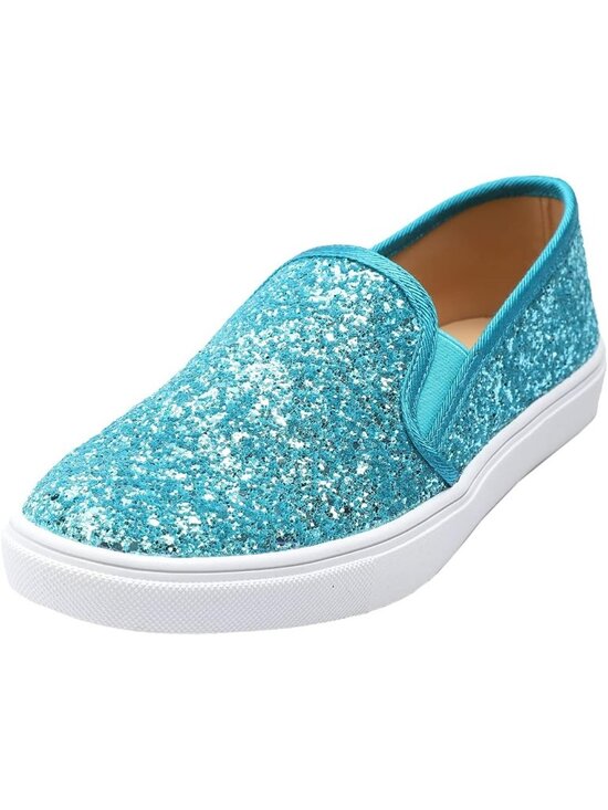 Shoes - Women's Turquoise Glitter Fashion Slip-On Flat Loafer Elegant Classic Sneaker